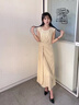 對白法式扭結無(wú)袖連衣裙女2025夏新款圓領(lǐng)設計感收腰氣質(zhì)背心長(cháng)裙 姜黃色 S 曬單實(shí)拍圖