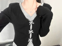 茯見(jiàn)開(kāi)春夏韓系假兩件撞色V領(lǐng)長(cháng)袖針織衫女修身顯瘦休閑百搭短款上衣 假兩件上衣 M 曬單實(shí)拍圖