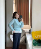 孕尚孕婦裝秋冬外穿牛仔褲加絨加厚長(cháng)褲寬松孕期直筒褲托腹闊腿休閑褲 深藍色【春秋款】 L【建議110～130斤】 曬單實(shí)拍圖