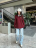 回力酒紅色長(cháng)袖t恤女2025新款秋純棉內搭休閑打底衫胖mm顯瘦正肩上衣 曬單實(shí)拍圖