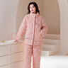 韓彩睡衣女冬夾棉加厚加絨三層夾棉家居服套裝蝦粉 XL 曬單實(shí)拍圖