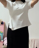 Olrain歐芮兒法式白色短袖T恤2025夏季新款不規則設計感上衣女 白色 M 曬單實(shí)拍圖