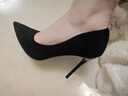 勤記偽娘高跟鞋大碼寬胖腳大號女超高跟細跟尖頭性感模特走秀鞋 黑色[絨面6cm] 43 曬單實(shí)拍圖