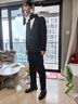 栗譜西服套裝男休閑韓版正裝高級感英倫結婚伴郎禮服垂感潮流西裝外套 黑色【三件套】西服+西褲+T恤 M(100-115斤) 曬單實(shí)拍圖