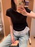 風(fēng)采兔純棉V領(lǐng)純欲下擺蕾絲邊短袖T恤女2025新款褶皺收腰顯瘦小飛袖上衣 白灰色 M 曬單實(shí)拍圖