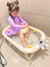 ONLYOU BABY嬰兒洗澡盆寶寶浴盆嬰幼兒坐躺新生兒家用兒童可折疊浴桶小孩洗澡 【智能感溫】+浴架+浴網(wǎng)+臉盆*3 【安伯灰】（送禮包） 曬單實(shí)拍圖