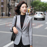 SXAsxa 香港潮牌短款格子職業(yè)小西裝外套女 2024春秋新款小西服上衣 單件杏色西裝19921 M 曬單實拍圖