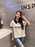 哈魯?shù)霞兠辮olo衫短袖t恤女2025新款夏季寬松港風(fēng)設(shè)計(jì)感小眾正肩翻領(lǐng) 藏青拼白灰色 M 【90-105斤】 曬單實(shí)拍圖