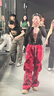 NASAWASSUP2024新款休閑運(yùn)動(dòng)褲潮寬松抽繩美式高街衛(wèi)褲男裝直筒長褲闊腿褲子 紅色K78-NFJQ L 【建議100-120斤】 曬單實(shí)拍圖