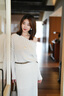 歌力思（ELLASSAY）童瑤同款25春夏新款棉莫代爾柔軟修身舒適針織衫女EWE361M13200 珍珠白 S 曬單實拍圖