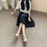CAMILA KSENIA涼鞋女2025新款休閑百搭夏季軟底一字帶時(shí)尚涼鞋外穿平底羅馬鞋子 棕色 36 曬單實(shí)拍圖