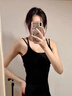 如鉆美背吊帶背心女內搭帶胸墊文胸一體夏外穿u型內衣抹胸打底上衣 黑色 M 【適合95-110斤】 曬單實拍圖