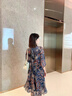 尚靜連衣裙女夏季2025新款女裝設計感印花中長(cháng)款收腰顯瘦短袖裙子女 藍色 M 曬單實(shí)拍圖