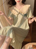 莫代爾睡裙女夏季短袖純棉睡衣甜美可愛(ài)公主風(fēng)可外穿薄款夏天長(cháng)裙家居服 奶綠色 M 曬單實(shí)拍圖