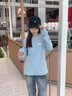 回力純棉長(cháng)袖t恤女2025年新款秋裝寬松藍色內搭正肩可外穿打底衫上衣 曬單實(shí)拍圖