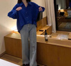DGOV感克萊因藍色襯衫女春夏輕奢風(fēng)V領(lǐng)襯衣法式氣質(zhì)抗皺內搭上衣 克萊因藍色 M 建議95-105斤 曬單實(shí)拍圖