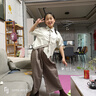 開米熊女童學(xué)院風(fēng)襯衫套裝2025新款夏季中大兒童洋氣衣服夏裝短袖兩件套 深咖色 160 碼建議身高150cm左右 曬單實(shí)拍圖