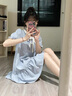 茉衣雅（MOYIYA）藍色學(xué)院千金襯衫娃娃裝連衣裙2025新款女夏季清新顯瘦裙子 海鹽藍 S 曬單實拍圖
