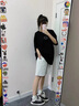 涉影美式短褲男夏季拼接休閑五分褲寬松運動(dòng)籃球中褲青少年情侶沙灘褲 灰白色 XL （120-140斤） 曬單實(shí)拍圖