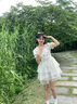 希蘇隆下架學(xué)姐XJXJ設(shè)計感仙女木耳邊方領(lǐng)連衣裙女2024春季公主風(fēng)收腰蓬 圖P色 均碼 曬單實拍圖