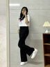 獨束大碼女裝「蘋(píng)果型」腰頭可調節微喇叭褲2025夏季通勤休閑褲 赫本黑 M （尺碼：1） 曬單實(shí)拍圖