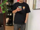 麓格立 純棉短袖t恤男裝夏季潮牌百搭休閑重磅五分半袖青少年寬松體恤 小紙箱人T恤黑 L 建議【120-135斤】 曬單實(shí)拍圖