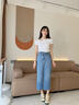 Calvin Klein Jeans春夏女士休閑通勤時(shí)尚ck斜角腰開衩毛邊牛仔半身裙J221043 1A4-牛仔藍(lán) 26 曬單實(shí)拍圖
