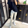 益帛牛仔褲男夏季新款歐美風(fēng)高街補(bǔ)丁假破洞彈力修身淺色小腳長褲子男 藍(lán)色 L 【建議105-120斤】 曬單實(shí)拍圖
