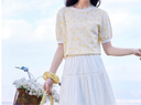 香影奶黃色小雛菊針織短袖t恤女2025夏裝新款圓領(lǐng)洋氣小個(gè)子上衣 黃色 S 155/80A/85-95斤 曬單實(shí)拍圖