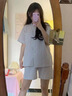 JIOESC睡衣女夏季短袖日系ins甜美可愛學(xué)生可外穿家居服大碼寬松兩件套 藍(lán)格圓點(diǎn) L 【100-120斤】 曬單實(shí)拍圖