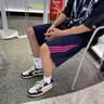 大碼條紋速干短褲男夏美式撞色三條杠直筒沙灘褲子潮牌百搭五分褲 藍色 【二旭D609】 XL 【建議120-130斤】 曬單實(shí)拍圖