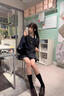栢啟歆JK制服套裝百褶短裙女學(xué)院風(fēng)收腰短袖襯衫格裙套裝兩款蝴蝶結(jié)隨機(jī) 色短袖+碳灰短裙【套裝】 S 曬單實(shí)拍圖