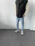 地潮男韓版休閑牛仔褲子男春夏季新款青少年潮流百搭修身小直筒九分褲男 黑灰色【顯高松緊腰抽繩】 S 曬單實(shí)拍圖