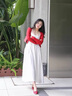 春麗珠（Chunlizhu）白色吊帶連衣裙女2025夏季新款穿搭一整套高級感海邊度假長裙套裝 白色吊帶裙+大紅色開衫 M 曬單實(shí)拍圖