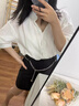 俞兆林法式白色棉麻襯衫女夏款夏季設(shè)計感小眾亞麻短袖女襯衣中袖半袖上 白色 M (95-105斤) 曬單實拍圖