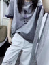 風(fēng)采兔歐洲站2025夏季新款寬松顯瘦減齡撞色小女孩套頭短袖T恤女潮上衣 灰色 L 曬單實(shí)拍圖