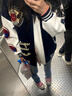 逐夢顏（ZHUMENGYAN）夾克外套男潮牌毛巾繡字母棒球服上衣男女春裝復古寬松潮流情侶裝 藏青色 M 曬單實拍圖