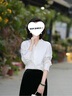 白色襯衫女長(cháng)袖上衣職業(yè)職場(chǎng)工裝設計感小眾襯衣法式復古V領(lǐng)內搭 59026長(cháng)袖襯衫（V領(lǐng)） M （建議95-105斤） 曬單實(shí)拍圖