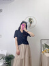DAVEY MODE夏季新款百搭短袖t恤女V領(lǐng)交叉設(shè)計(jì)感小眾顯瘦正肩上衣短款上衣 黑色 S :建議100斤內(nèi) 曬單實(shí)拍圖