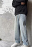 FOX.G男士牛仔褲男直筒褲子高端男褲寬松休閑褲修身春秋闊腿褲夏季男裝 系帶松緊腰直筒牛仔褲 2XL 【建議140-155斤】 曬單實(shí)拍圖