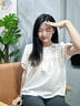 lagogo米白色系帶蕾絲衫女拉谷谷2025夏季新款法式設(shè)計(jì)感短袖上衣 米白色 M 曬單實(shí)拍圖