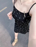 FSHE辣妹裙子黑色小碎花吊帶連衣裙女裝夏季修身顯瘦包臀裙小個(gè)子短裙 碎花短款 S 曬單實(shí)拍圖