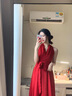 莫代爾港風(fēng)連衣裙女2025夏季新款時尚優(yōu)雅氣質(zhì)百搭修身顯瘦V領(lǐng)無袖長裙 紅色  L 曬單實拍圖