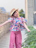 迪士尼女童夏款套裝2025新款女寶寶泡泡袖花朵上衣兒童夏季薄款闊腿褲潮 【粉色】花朵山本褲套裝0745 120 cm 曬單實(shí)拍圖