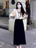 絲柏舍V領(lǐng)套裝2025秋裝新款女裝V領(lǐng)外衫搭背心連衣裙兩件套  曬單實(shí)拍圖