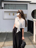 愛特愛（EITIE）時(shí)尚優(yōu)雅飄帶不對(duì)稱高腰闊腿撞色連體褲2025夏新款連衣褲B2512602 固黑色22 M (160) 曬單實(shí)拍圖