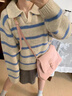 DGOV歐貨小眾藍(lán)色條紋poo翻領(lǐng)長袖軟糯針織衫毛衣女春秋慵懶套頭上衣 條紋zt M 建議95-105斤 曬單實拍圖