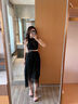 Ehangy高檔品牌時尚氣質性感顯瘦仙女風一字扣帶網紗粗跟高跟涼鞋女秋季 黑色 35 曬單實拍圖