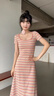派吉鯊短袖彩虹條紋連衣裙子夏季2025新款法式氣質(zhì)小個(gè)子顯高包臀長(cháng)裙女 長(cháng)款 S 40/45kg 曬單實(shí)拍圖