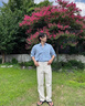 DAVID&ME【天然亞麻】長(cháng)袖襯衫男夏季防曬復古英倫雅痞風(fēng)寬松薄款透氣襯衣 淺藍色 XL 曬單實(shí)拍圖